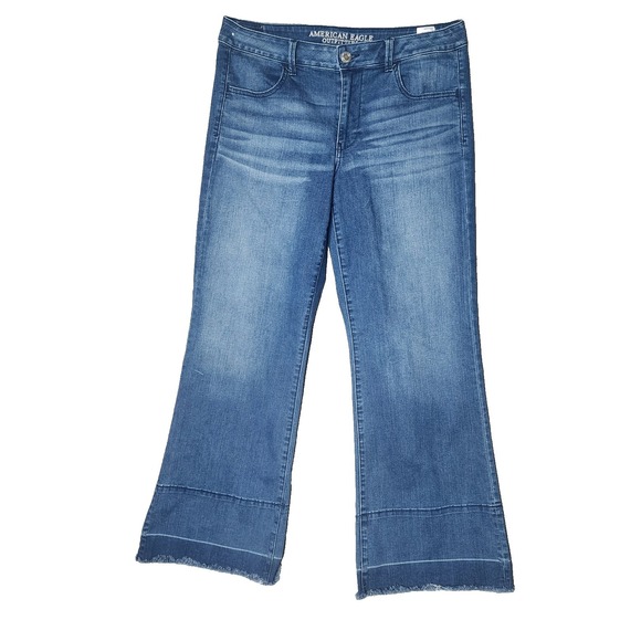 American Eagle Outfitters Denim - American Eagle Super Hi Rise Flare Jeans Womens Size 12 Blue Frayed Hem